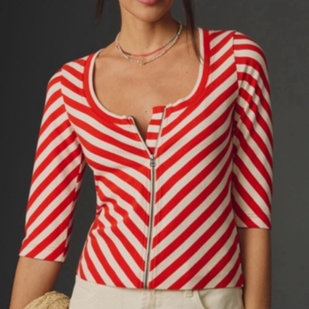 Anthropologie Maeve Striped Zipper Front Top sz M NWT